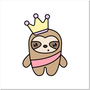 Surprised sloth with a crown on his head Posters and Art